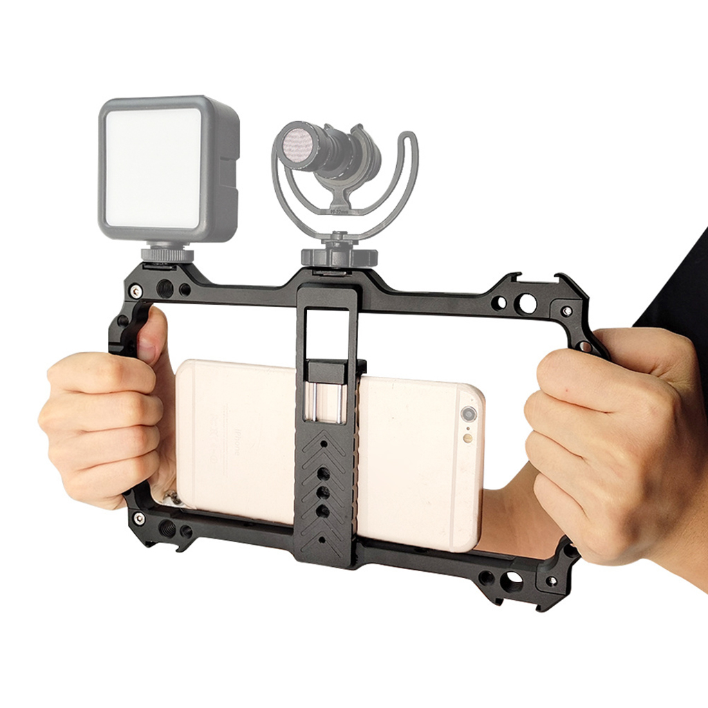 Photography Lighting Rig - Universele metalen telefoonkooi met dubbele handgrepen