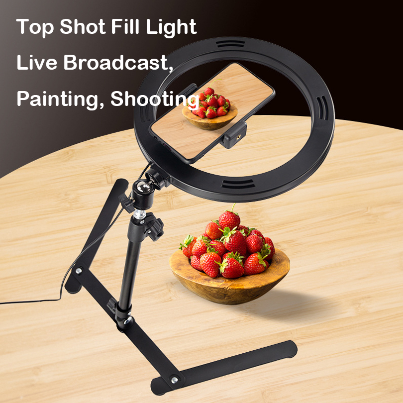 Photography Lighting System - Bureauringlamp met standaard en telefoonhouder 26CM