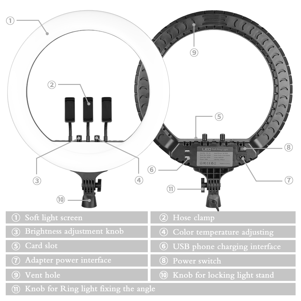 SH 18 Inch Knob Ring Light LED - Photography Lighting Circle recensie en prijs